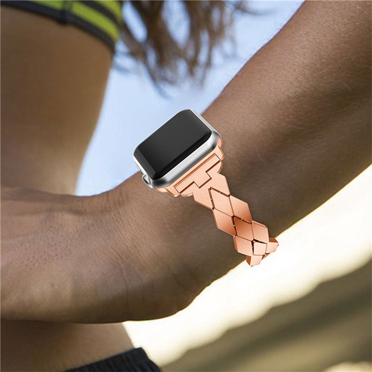 Rhombus Shaped Zinc Alloy Wrist Watch Strap for Apple Watch Series 4 44mm, Series 3 / 2 / 1 42mm - Rose Gold-5