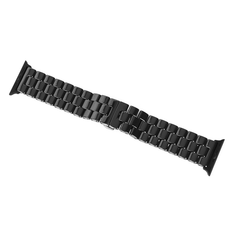 Three Beads Butterfly Buckle Ceramic Watch Band for Apple Watch Series 5 4 44mm/3/2/1 42mm - Black-3