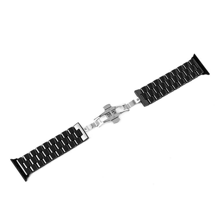 Three Beads Butterfly Buckle Ceramic Watch Band for Apple Watch Series 5 4 44mm/3/2/1 42mm - Black-4