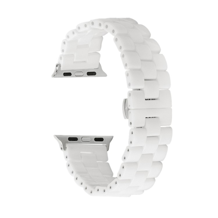 Três Contas De Borboleta Fivela Cerâmica Pulseira De Relógio Para Apple Assistir Série 3/2/1 38 Milímetros - Branco-1