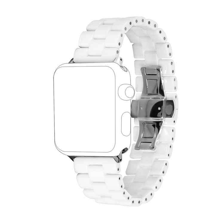 Três Contas De Borboleta Fivela Cerâmica Pulseira De Relógio Para Apple Assistir Série 3/2/1 38 Milímetros - Branco-2