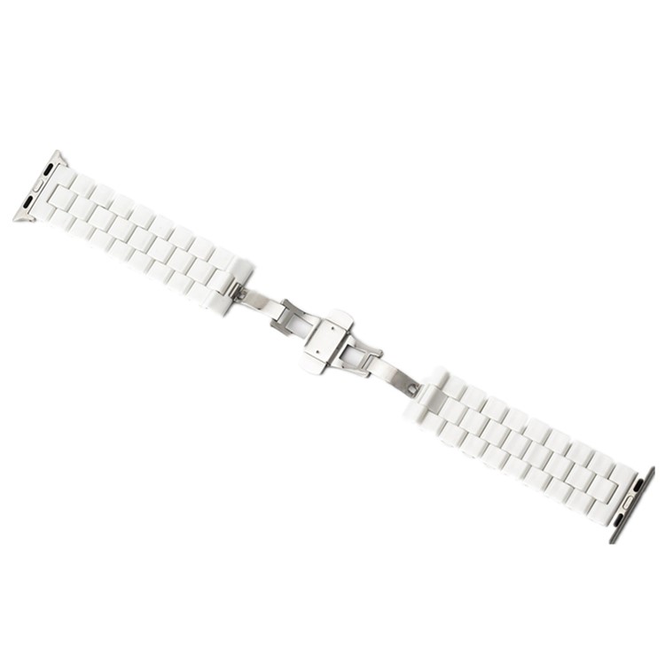 Três Contas De Borboleta Fivela Cerâmica Pulseira De Relógio Para Apple Assistir Série 3/2/1 38 Milímetros - Branco-3