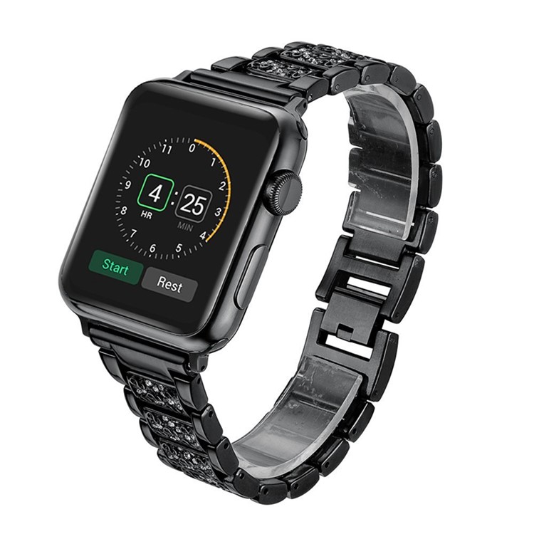 Kristalldekor Edelstahlarmband Für Apple Watch Serie 3/2/1 42mm - Schwarz-3