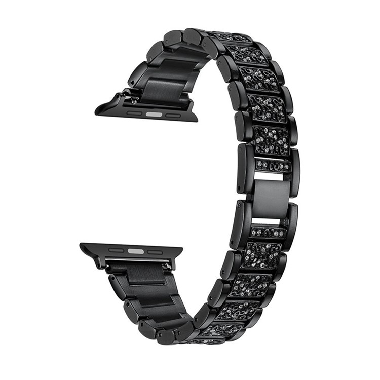 Faixa De Relógio De Metal S-padrão De Diamantes Para Séries De Relógios De Maçã 3/2/1 38mm - Preto-2