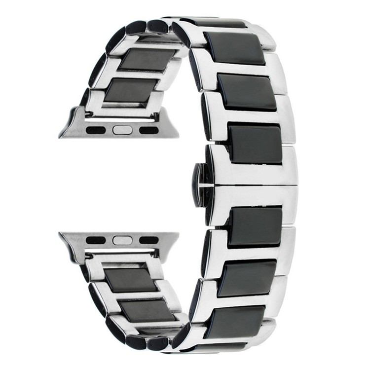Keramik + Edelstahl Uhrenarmband Für Apple Watch Serie 3 / 2 / 1 42mm - Silber Schwarz-3