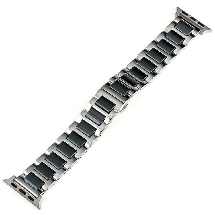 Ceramic + Stainless Steel Watch Band for Apple Watch Series 5 4 40mm, Series 3 / 2 / 1 38mm - Silver/Black-4