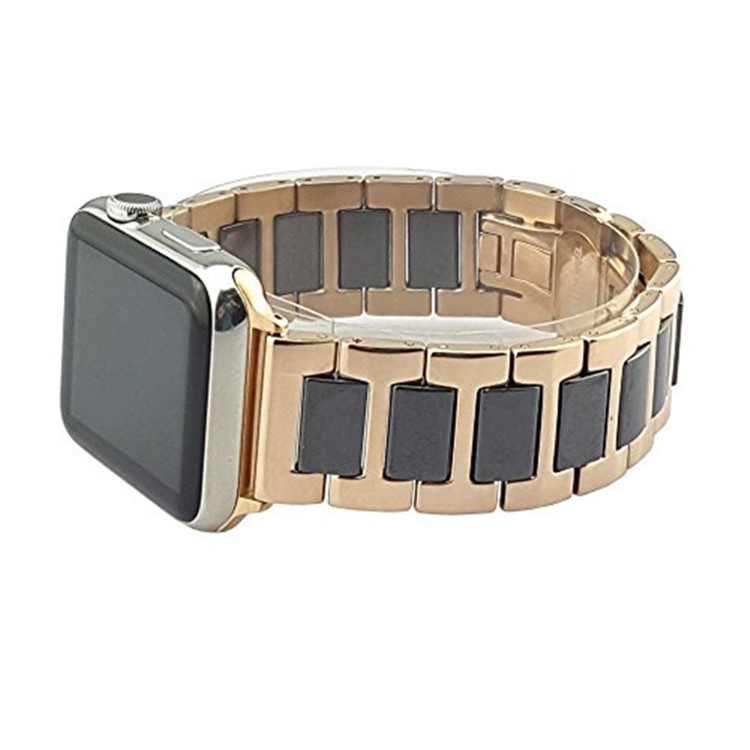 Ceramic + Stainless Steel Watch Band Strap for Apple Watch Series 5 4 40mm, Series 3 / 2 / 1 38mm - Gold/Black-2