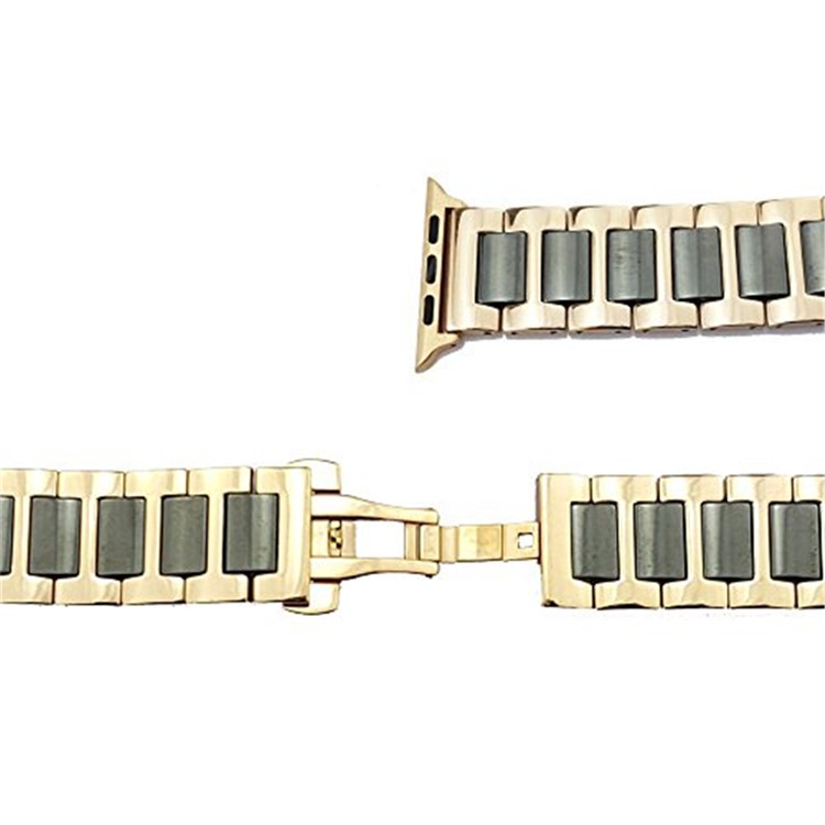 Ceramic + Stainless Steel Watch Band Strap for Apple Watch Series 5 4 40mm, Series 3 / 2 / 1 38mm - Gold/Black-3