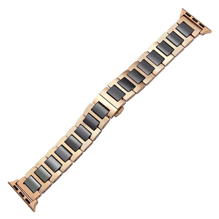 Ceramic + Stainless Steel Watch Band Strap for Apple Watch Series 5 4 40mm, Series 3 / 2 / 1 38mm - Gold/Black-4