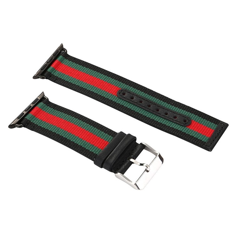 Nylon + Leather Sports Watchband Replacement for Apple Watch Series 5 4 44mm, Series 3 / 2 / 1 42mm - Black-1