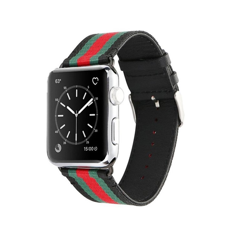 Nylon + Leather Sports Watchband Replacement for Apple Watch Series 5 4 44mm, Series 3 / 2 / 1 42mm - Black-2
