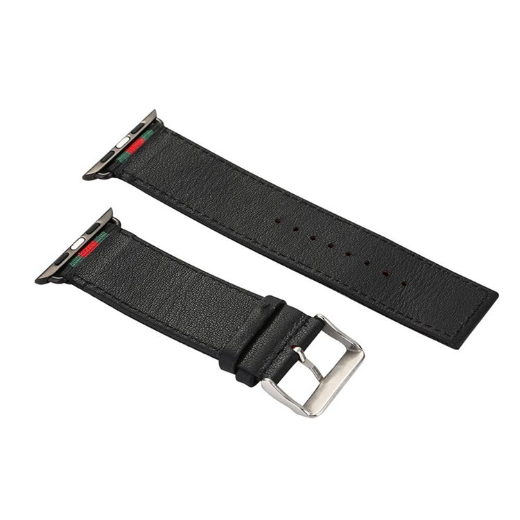 Nylon + Leather Sports Watchband Replacement for Apple Watch Series 5 4 44mm, Series 3 / 2 / 1 42mm - Black-3