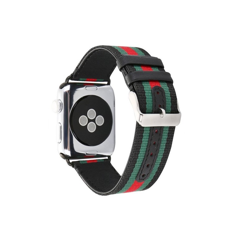 Nylon + Leather Sports Watchband Replacement for Apple Watch Series 5 4 44mm, Series 3 / 2 / 1 42mm - Black-4