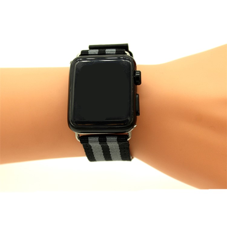 Nylon + Leather Sports Watch Strap for Apple Watch Series 5 4 40mm, Series 3 / 2 / 1 38mm - Army Green-4