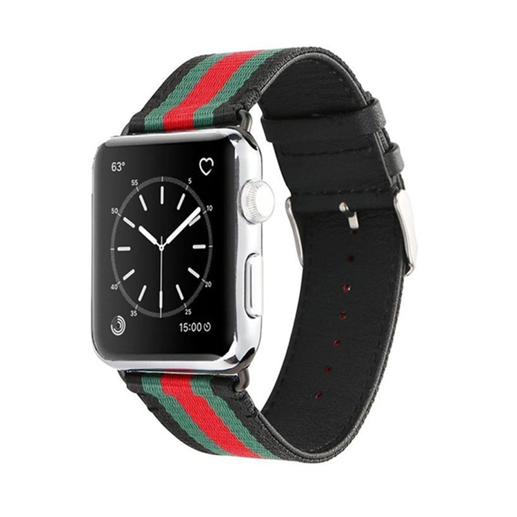 Nylon + Leather Sports Replacement Watch Strap for Apple Watch Series 4 40mm, Series 3 / 2 / 1 38mm - Black-2