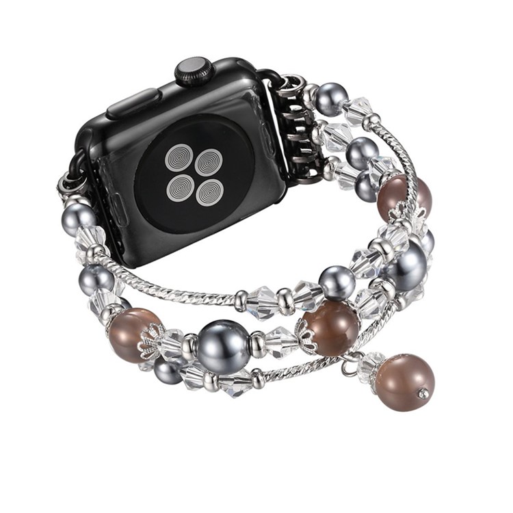 Agate Beads Pearl Watch Bracelet Strap for Apple Watch Series 4 44mm/3/2/1 42mm - Brown-1