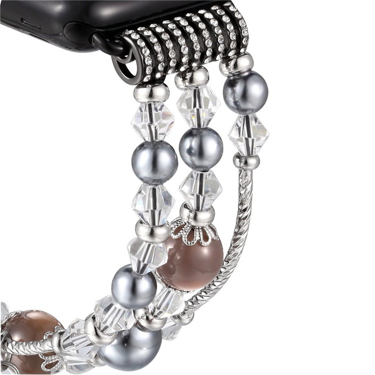 Agate Beads Pearl Watch Bracelet Strap for Apple Watch Series 4 44mm/3/2/1 42mm - Brown-3