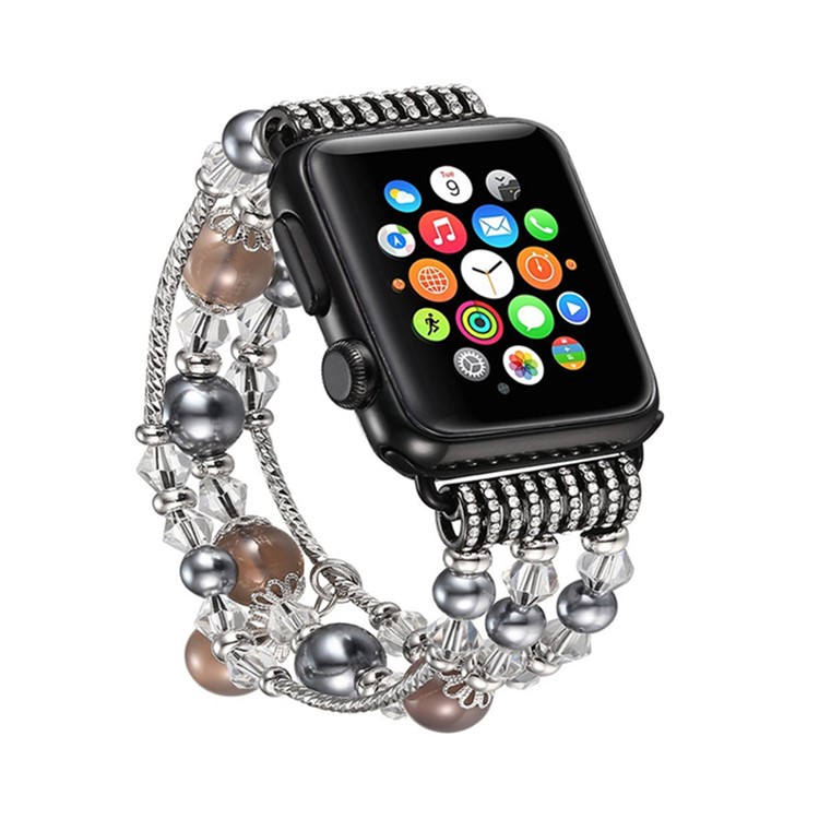 Agate Beads Pearl Watch Bracelet Strap for Apple Watch Series 4 44mm/3/2/1 42mm - Brown-4