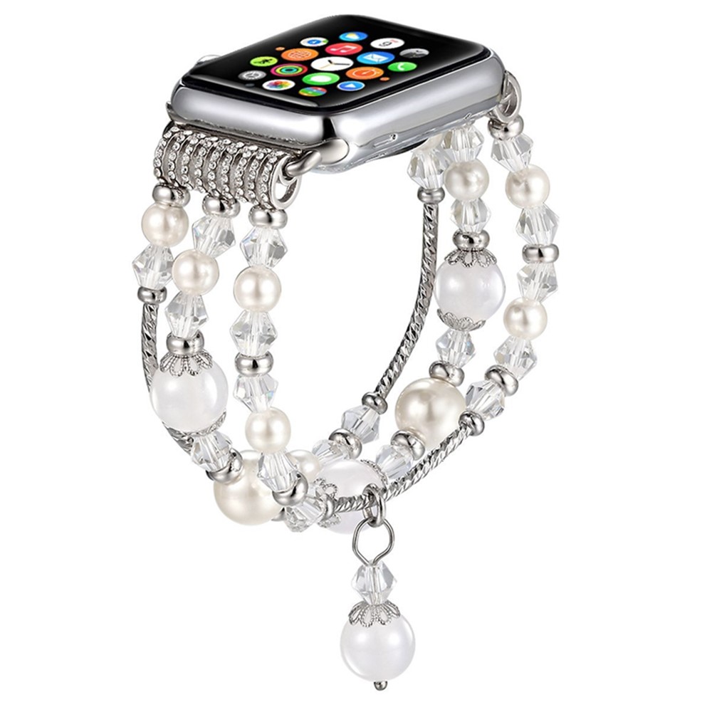 Faixa De Pulseira De Relógio De Pérola De Pérolas De Ágata Para Série De Relógio De Maçã 3/2/1 42 mm - Branco-2