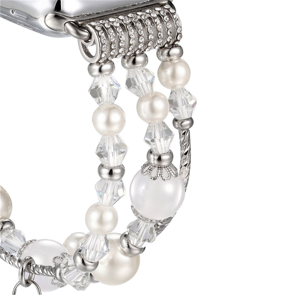 Faixa De Pulseira De Relógio De Pérola De Pérolas De Ágata Para Série De Relógio De Maçã 3/2/1 42 mm - Branco-4