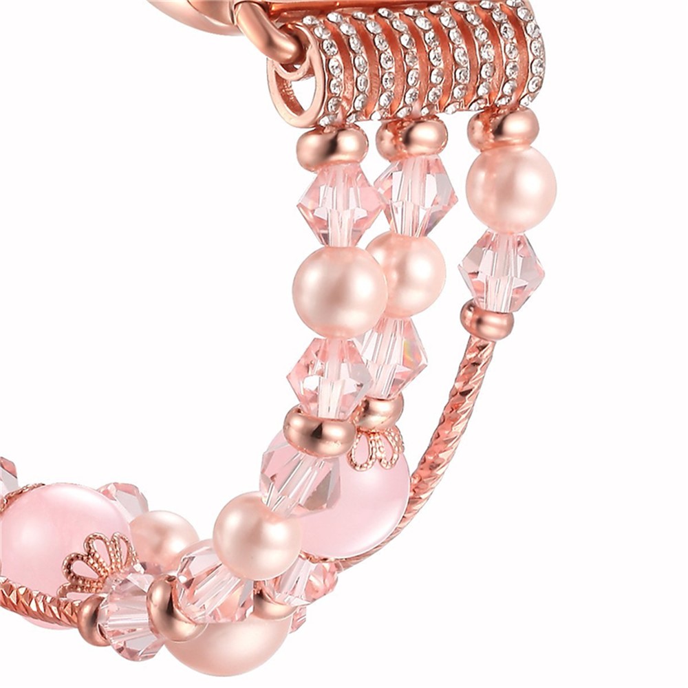 Agate Beads Pearl Wristwatch Bracelet Strap for Apple Watch Series 4 44mm/3/2/1 42mm - Pink-4