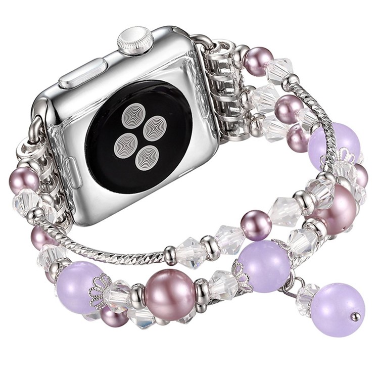 Achat Perlen Perlenarmband Armband Ersatz Für Apple Watch Serie 3/2/1 42mm - Silber- / Lila-1