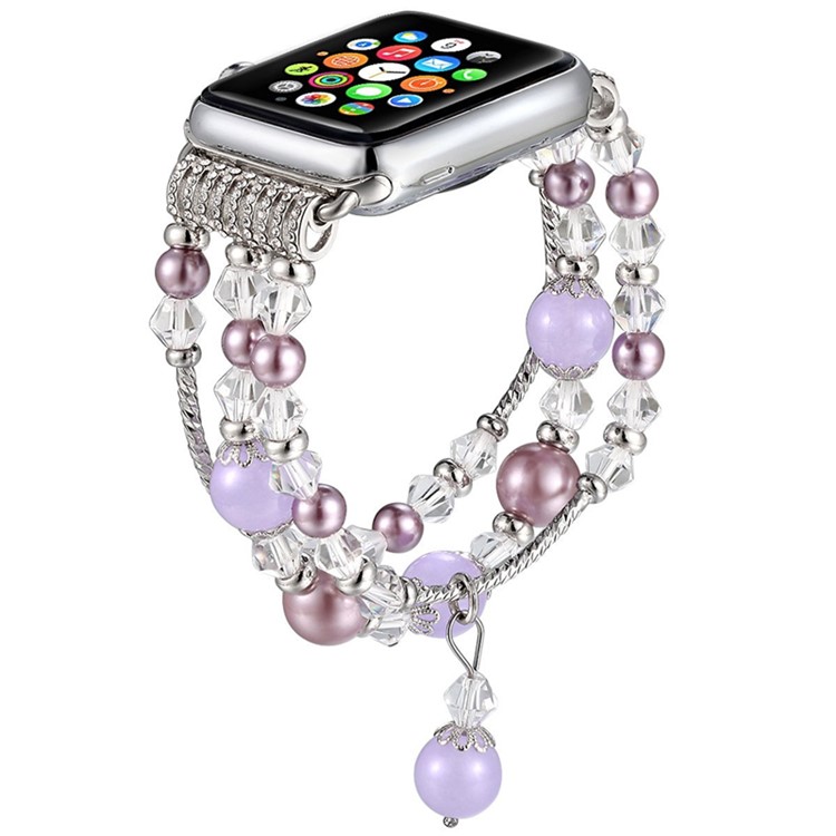 Achat Perlen Perlenarmband Armband Ersatz Für Apple Watch Serie 3/2/1 42mm - Silber- / Lila-2