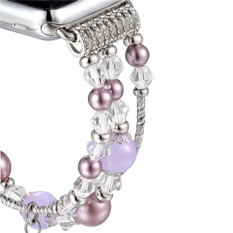 Achat Perlen Perlenarmband Armband Ersatz Für Apple Watch Serie 3/2/1 42mm - Silber- / Lila-3