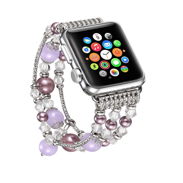 Achat Perlen Perlenarmband Armband Ersatz Für Apple Watch Serie 3/2/1 42mm - Silber- / Lila-4