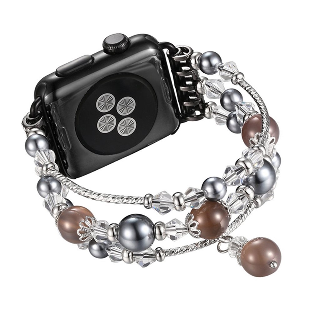Agate Beads Pearl Watch Bracelet Strap for Apple Watch Series 4 40mm/3/2/1 38mm - Brown-1