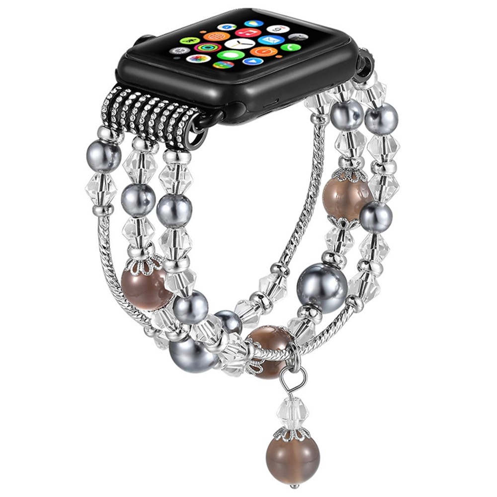 Agate Beads Pearl Watch Bracelet Strap for Apple Watch Series 4 40mm/3/2/1 38mm - Brown-2