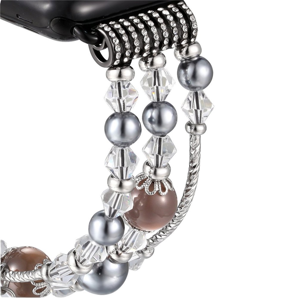 Agate Beads Pearl Watch Bracelet Strap for Apple Watch Series 4 40mm/3/2/1 38mm - Brown-3