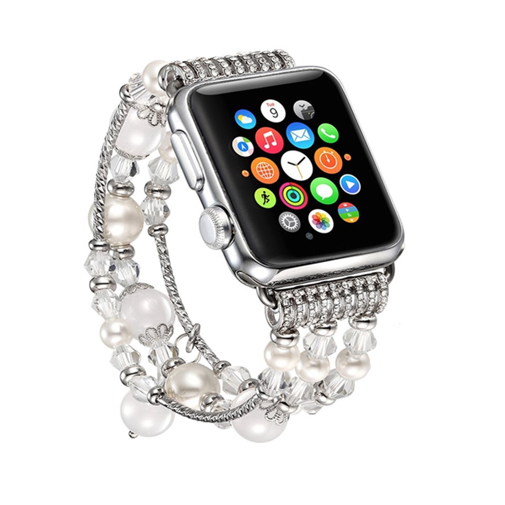 Agate Beads Pearl Watch Bracelet Band for Apple Watch Series 4 40mm/3/2/1 38mm - White-2