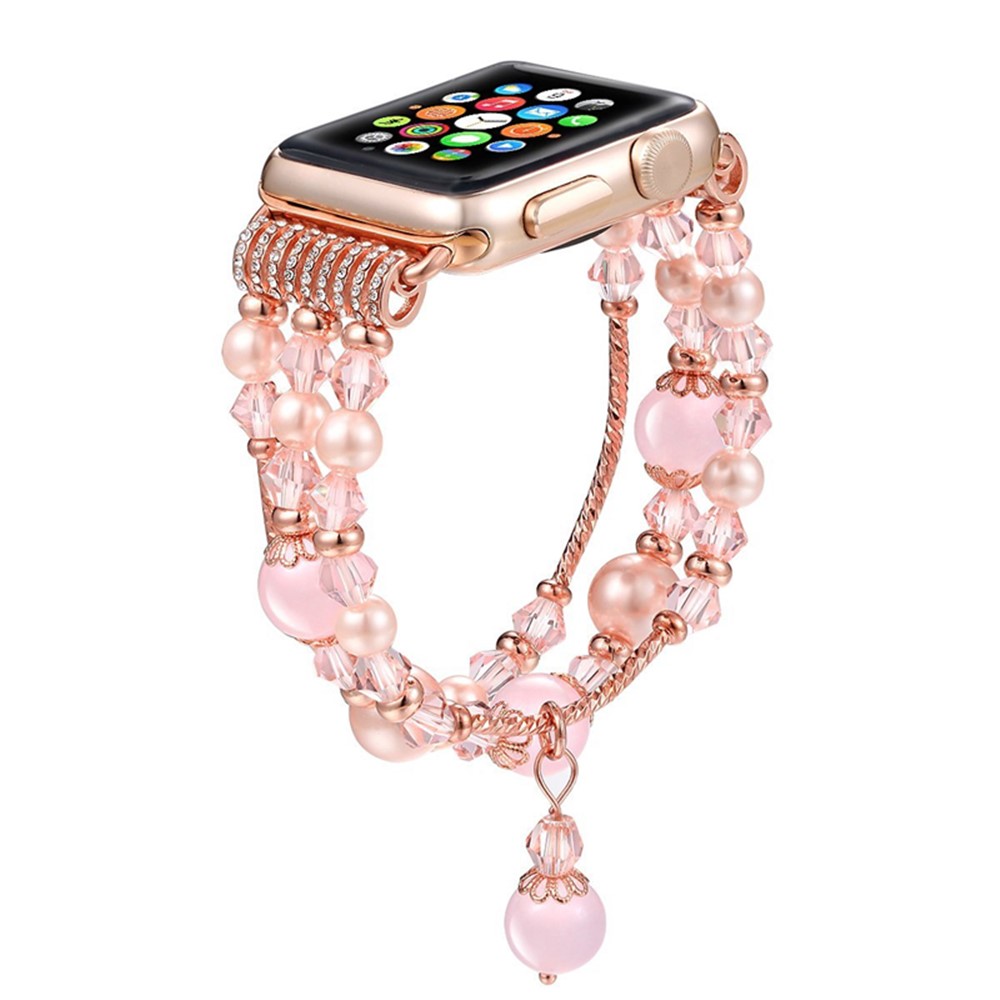 Achat Perlen Perlen Armband Armband Ersatz Für Apple Watch Serie 3/2/1 38mm - Rosa-2