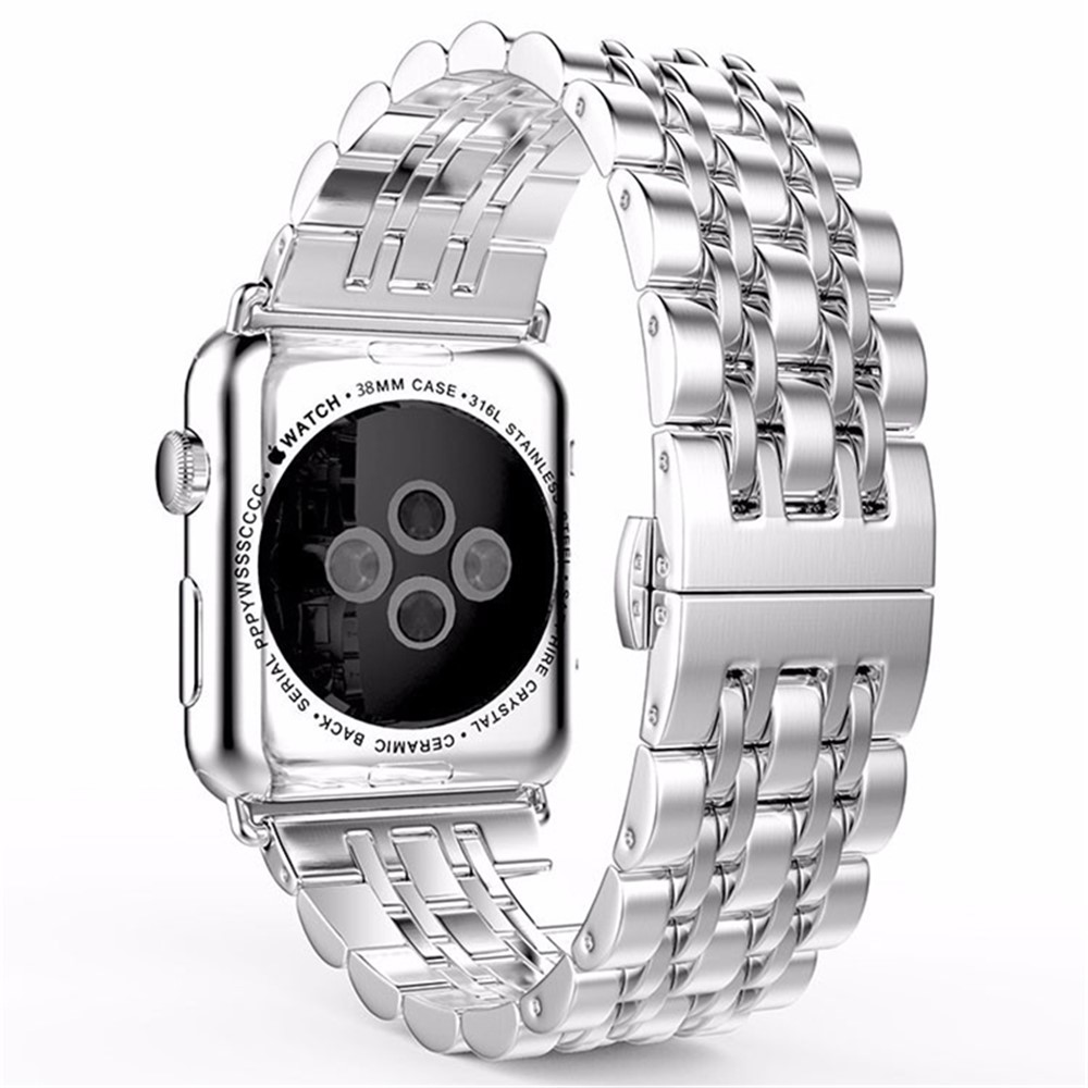 Bracelet De Montre Classique En Acier Inoxydable À Sept Perles Pour Apple Watch Series 3/2/1 42mm - Argent-1