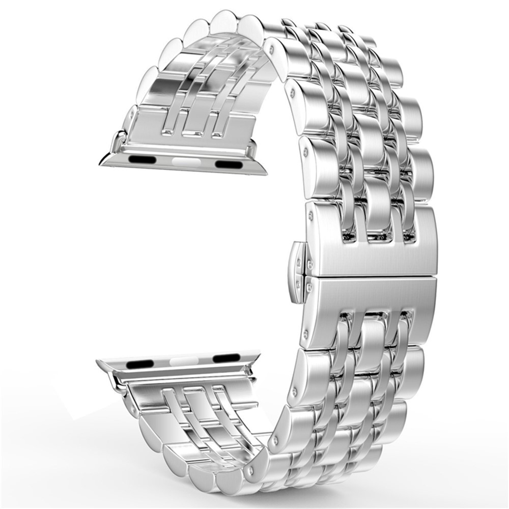 Bracelet De Montre Classique En Acier Inoxydable À Sept Perles Pour Apple Watch Series 3/2/1 42mm - Argent-2