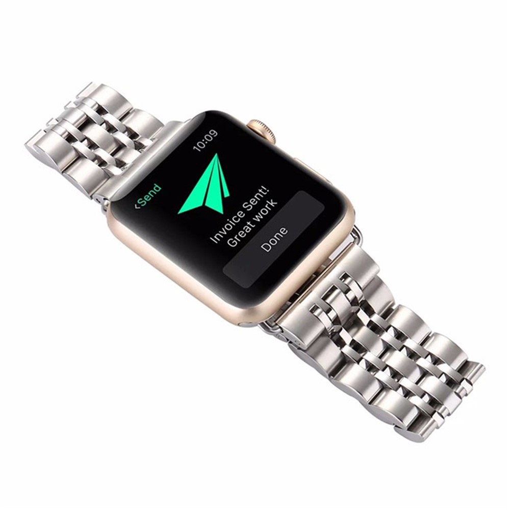 Bracelet De Montre Classique En Acier Inoxydable À Sept Perles Pour Apple Watch Series 3/2/1 42mm - Argent-4