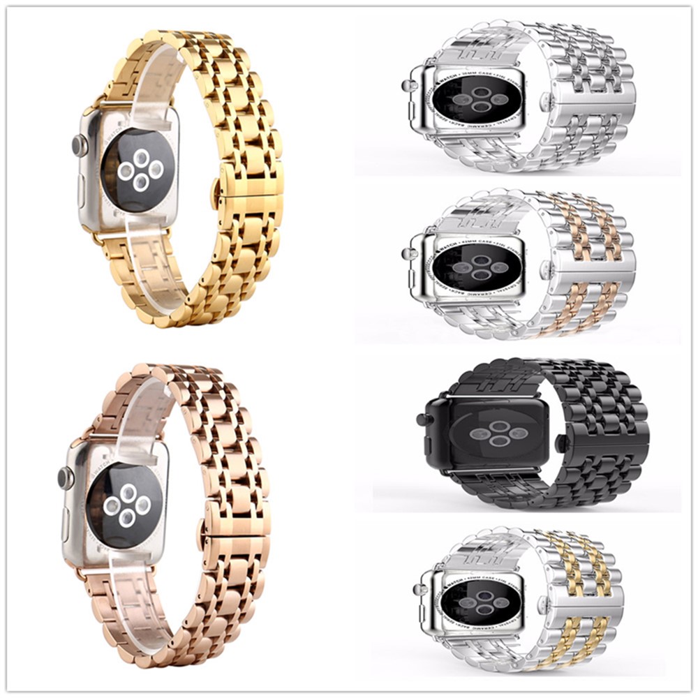 Bracelet De Montre Classique En Acier Inoxydable À Sept Perles Pour Apple Watch Series 3/2/1 42mm - Argent-6