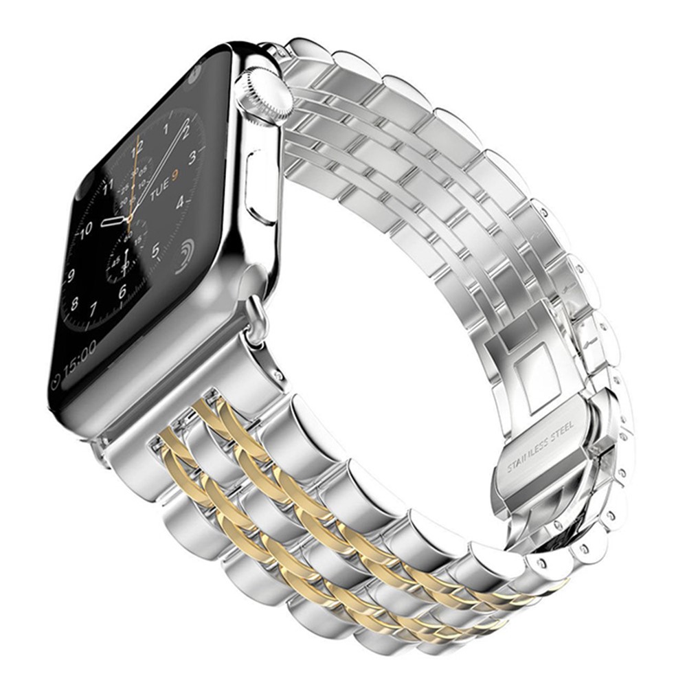 Classic Seven Beads Stainless Steel Watch Strap Replacement for Apple Watch Series 4 44mm/3/2/1 42mm - Silver / Gold-2