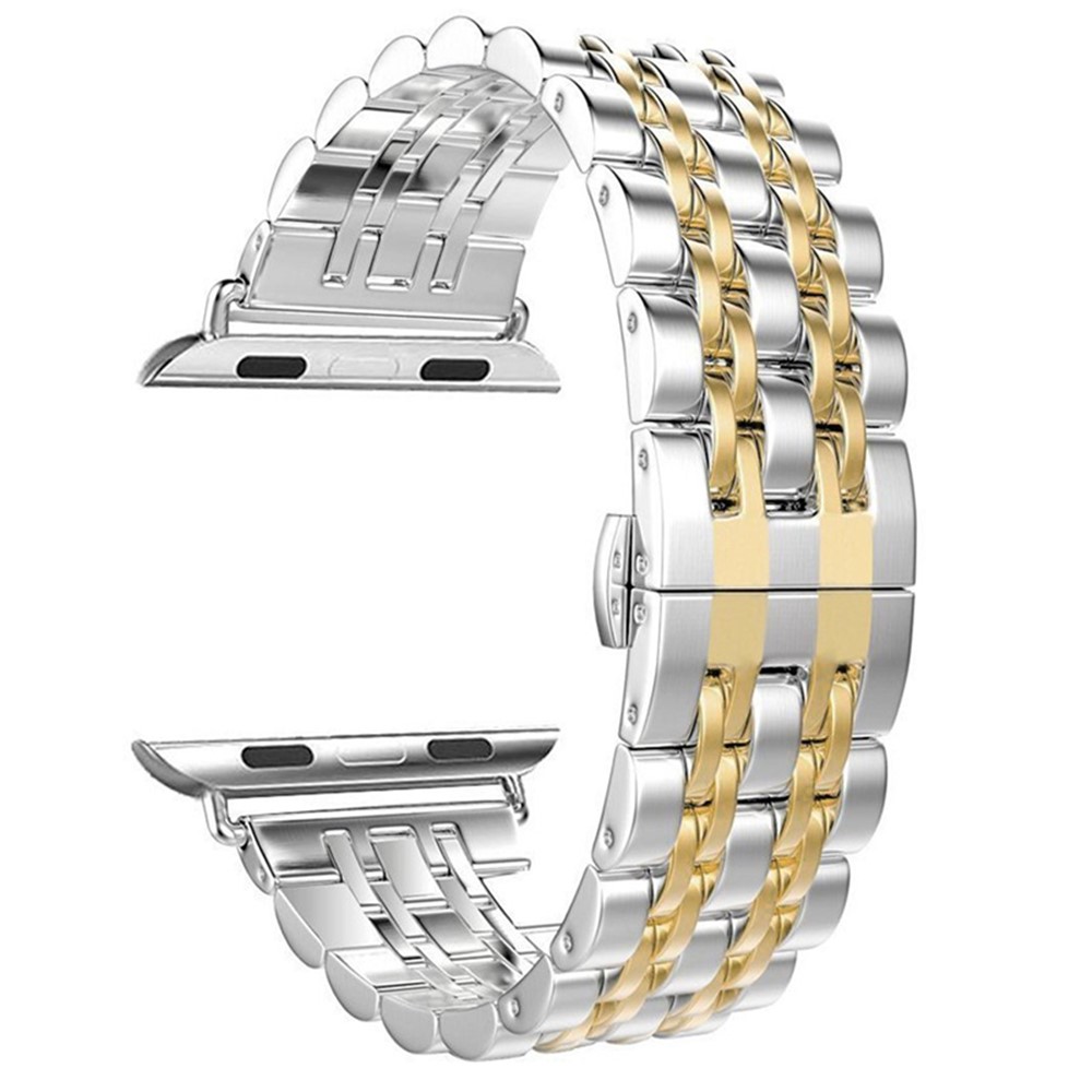 Classic Seven Beads Stainless Steel Watch Strap Replacement for Apple Watch Series 4 44mm/3/2/1 42mm - Silver / Gold-3