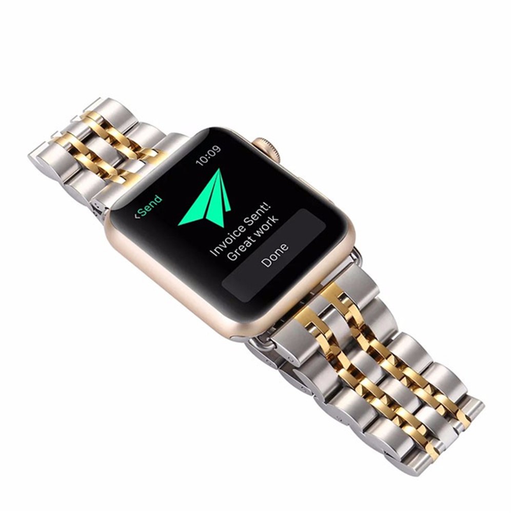 Classic Seven Beads Stainless Steel Watch Strap Replacement for Apple Watch Series 4 44mm/3/2/1 42mm - Silver / Gold-4