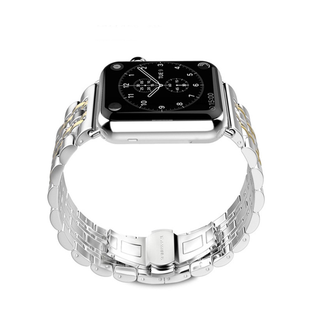 Classic Seven Beads Stainless Steel Watch Strap Replacement for Apple Watch Series 4 44mm/3/2/1 42mm - Silver / Gold-5