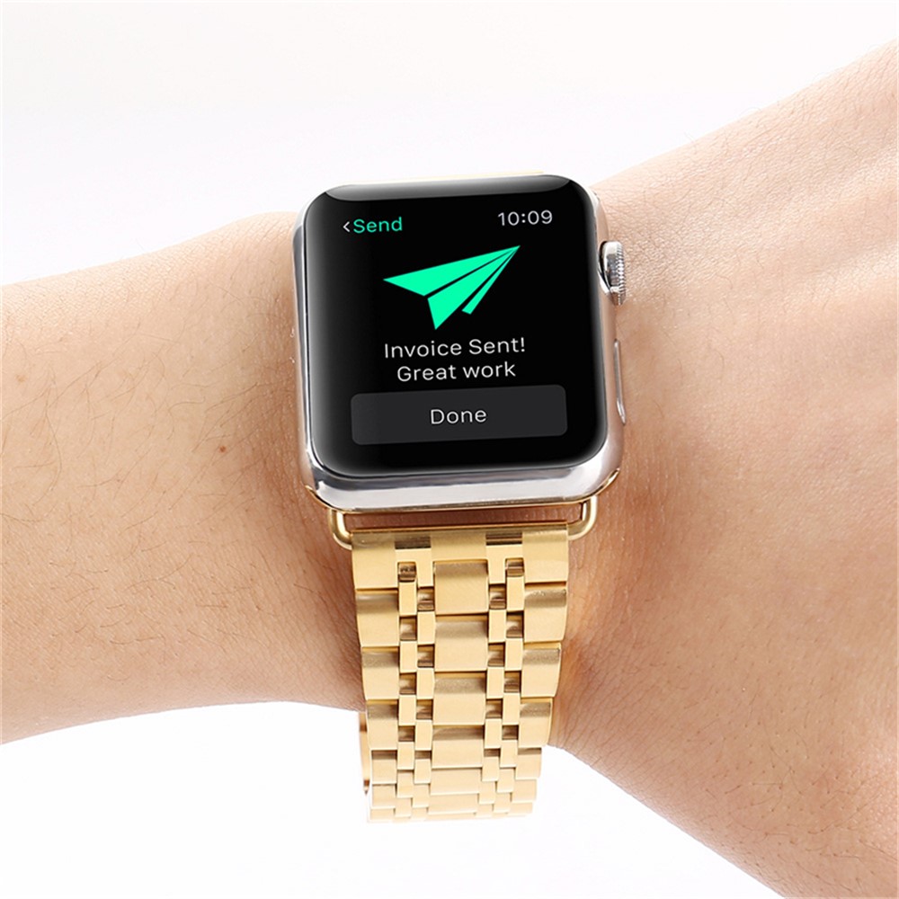 Classic Seven Beads Stainless Steel Wristwatch Band Replacement for Apple Watch Series 4 44mm/3/2/1 42mmm - Gold-3
