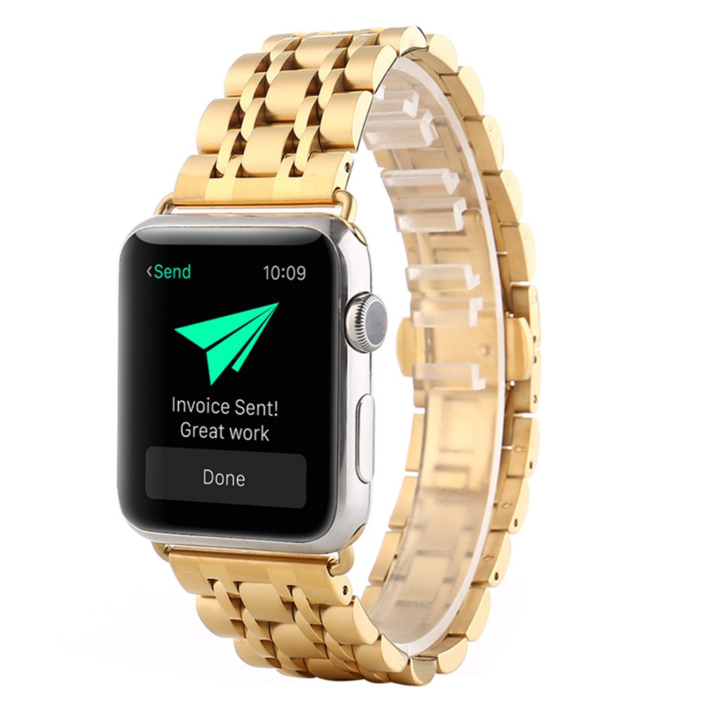 Classic Seven Beads Stainless Steel Wristwatch Band Replacement for Apple Watch Series 4 44mm/3/2/1 42mmm - Gold-4