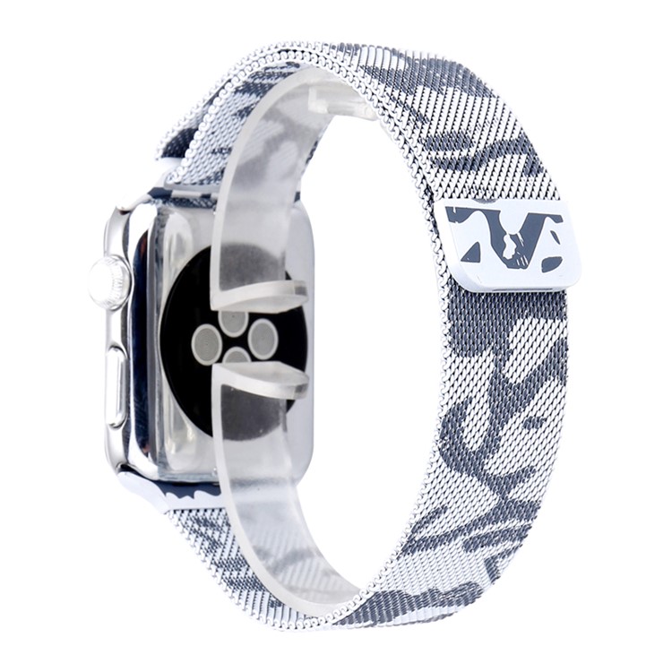 Für Apple Watch Serie 3 / 2 / 1 42mm Musterdruck Metall Milanese Armband - Tarnung / Hellgrau-1