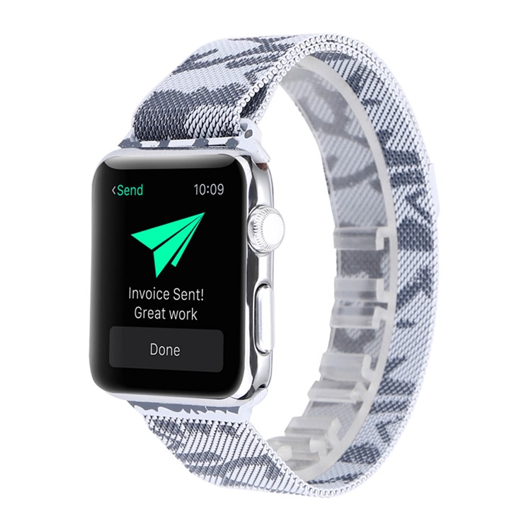 Für Apple Watch Serie 3 / 2 / 1 42mm Musterdruck Metall Milanese Armband - Tarnung / Hellgrau-2