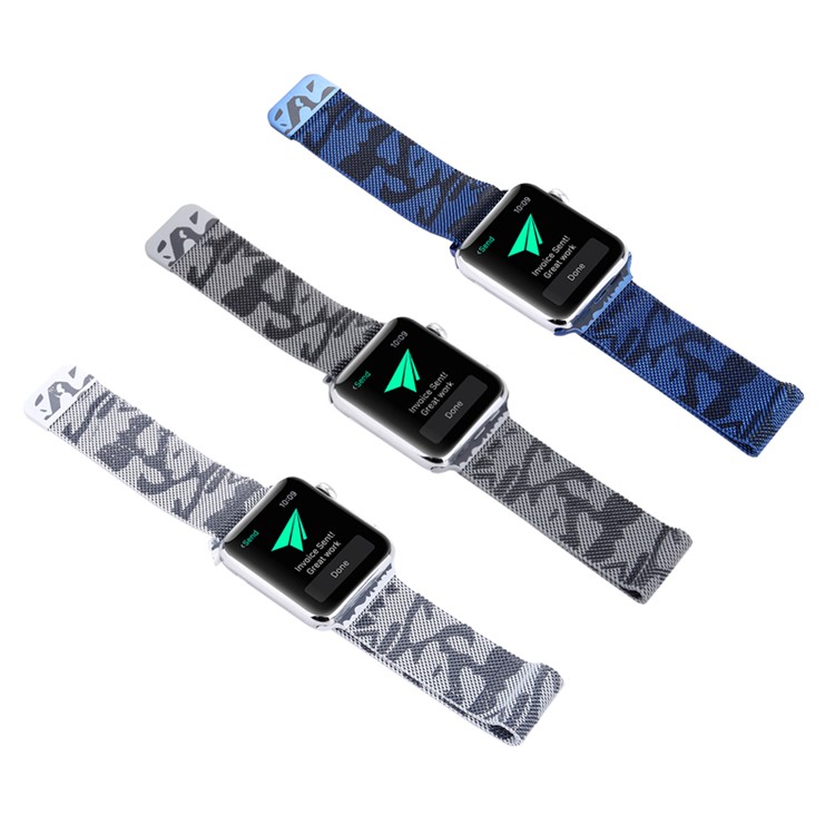 Für Apple Watch Serie 3 / 2 / 1 42mm Musterdruck Metall Milanese Armband - Tarnung / Hellgrau-8