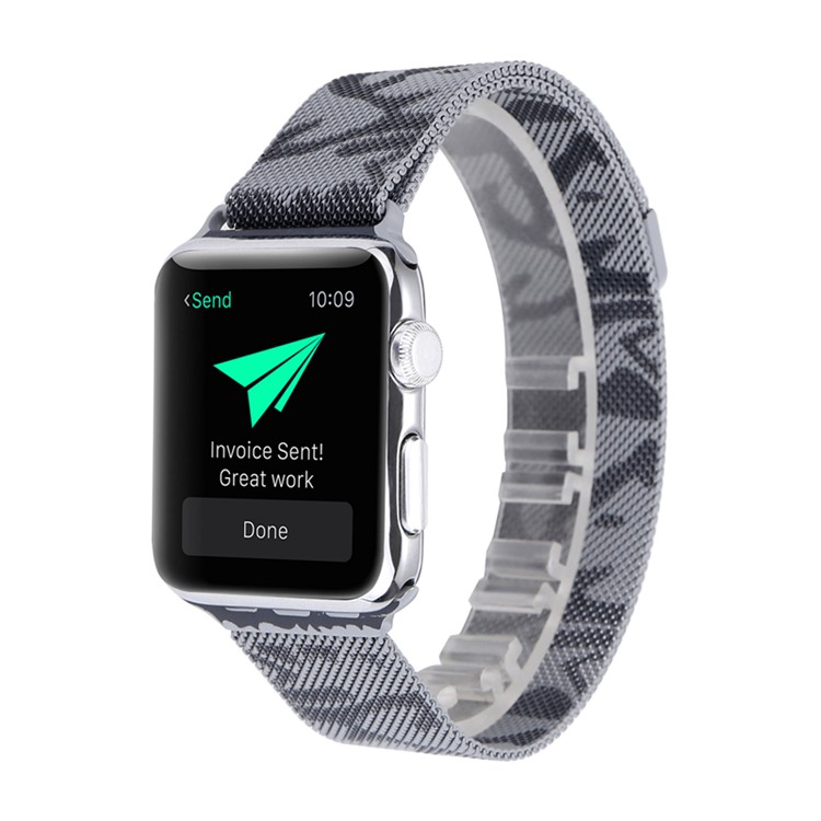 For Apple Watch Series 4 44mm, Series 3 / 2 / 1 42mm Pattern Printing Metal Milanese Wrist Watchband - Camouflage / Dark Grey-2