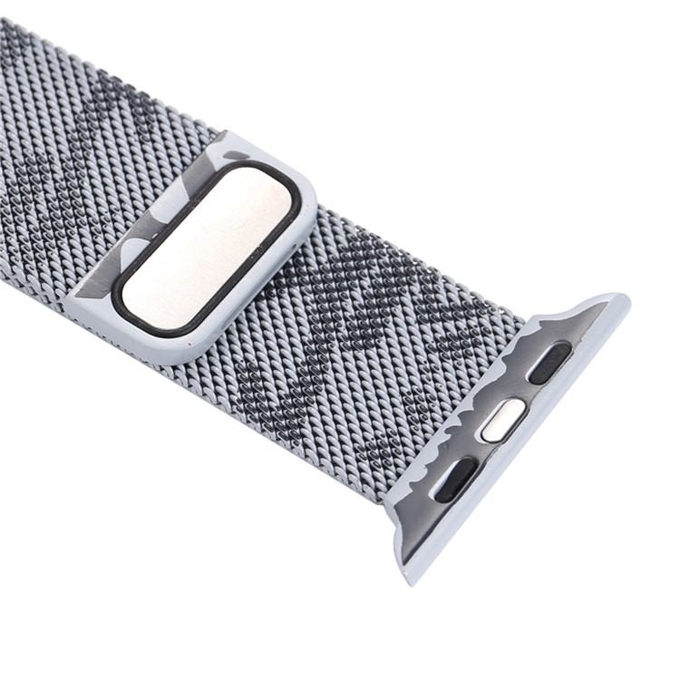 For Apple Watch Series 4 44mm, Series 3 / 2 / 1 42mm Pattern Printing Metal Milanese Wrist Watchband - Camouflage / Dark Grey-3