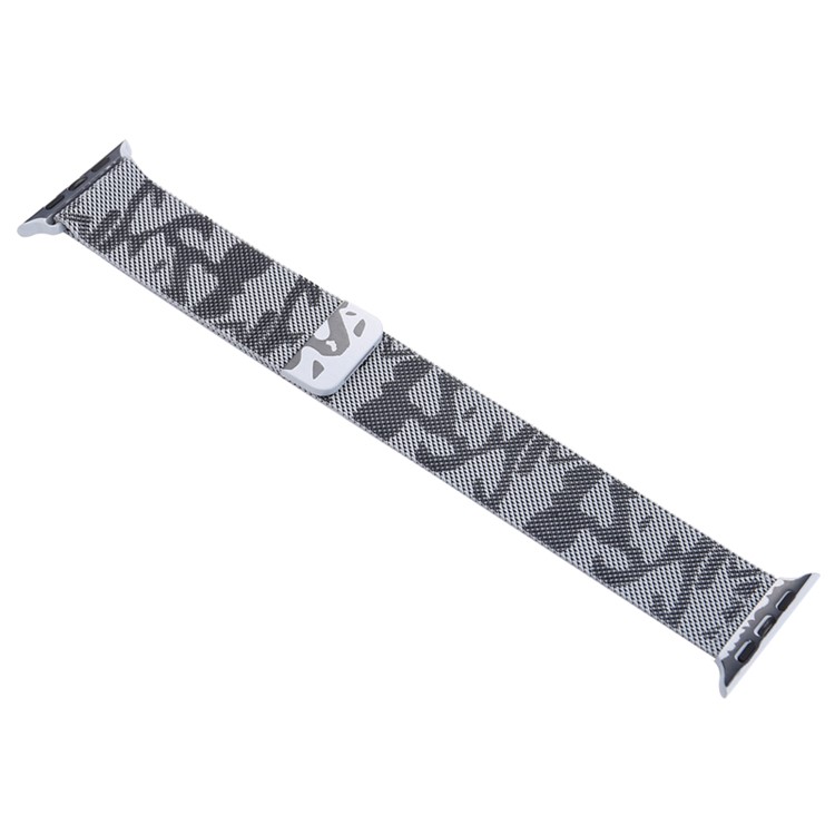 For Apple Watch Series 4 44mm, Series 3 / 2 / 1 42mm Pattern Printing Metal Milanese Wrist Watchband - Camouflage / Dark Grey-4